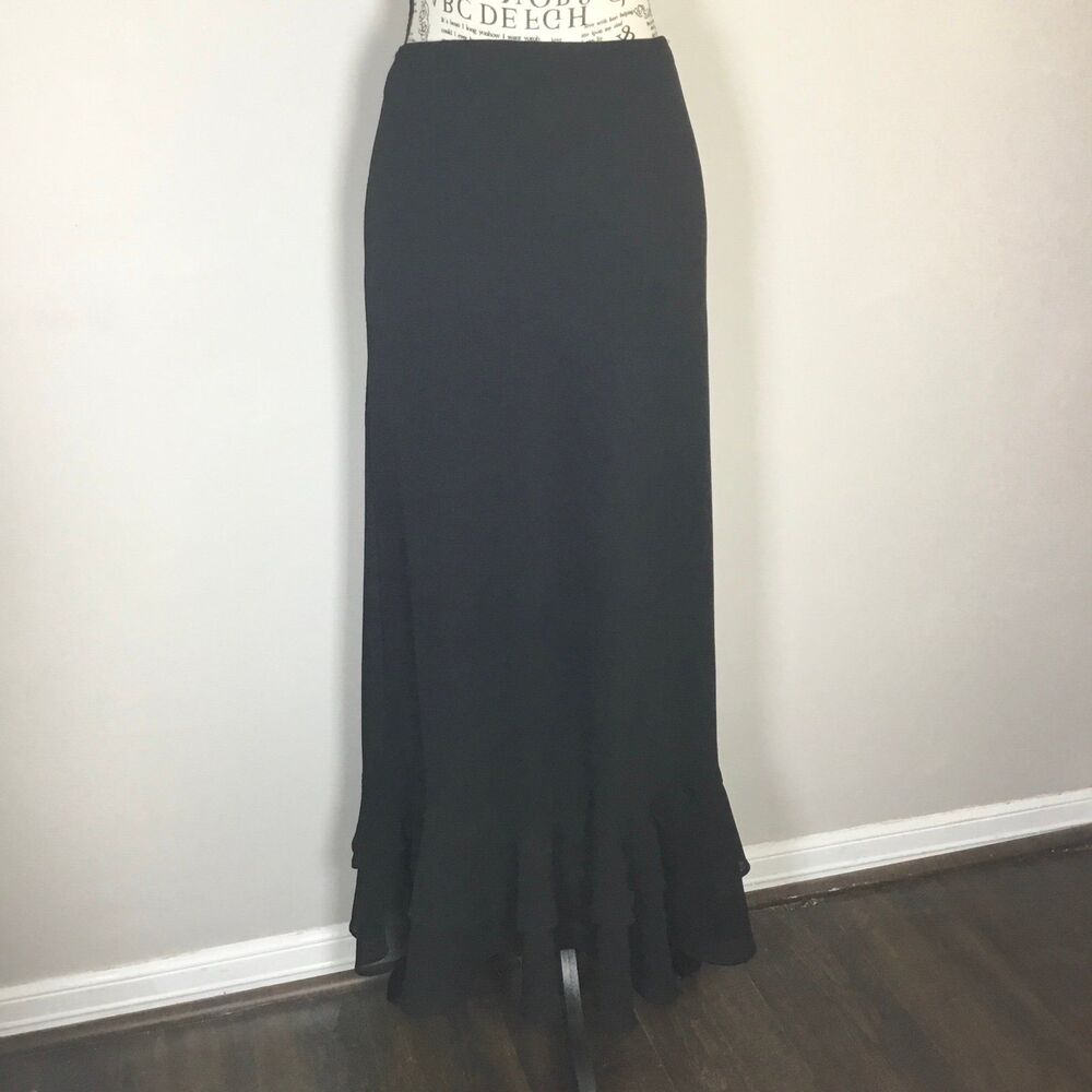 Black vintage sheer hem skirt double ruffle rose stretchy waist 38"-42" XL/1XL